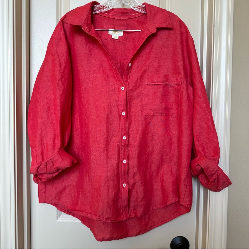 Maeve by Anthropology coral color blouse.